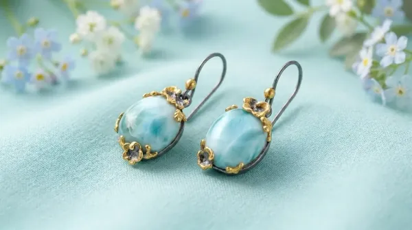 Larimar Ohrhänger 925 Silber teilvergoldet – Edelstein Ohrringe